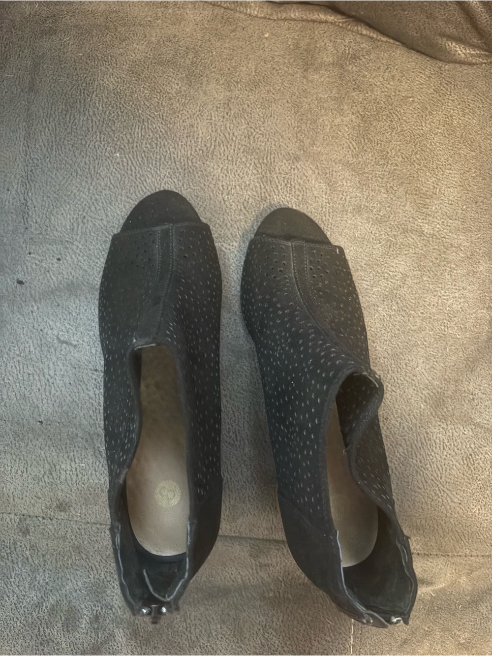 Women’s Black Peep-Toe Perforated Ankle Booties